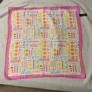 Vintage Coach Cotton Logo Scarf Bandana Poppy Pink Multicolor Made in Japan